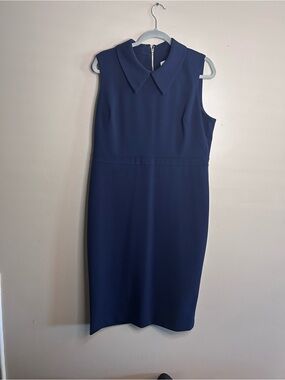 Calvin Klein Sleeveless Navy Midi Dress with Pointed Collar 16